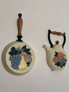 Vintage 1995 Homco Home Interiors Kitchen Wall Decor Skillet & Teapot Floral